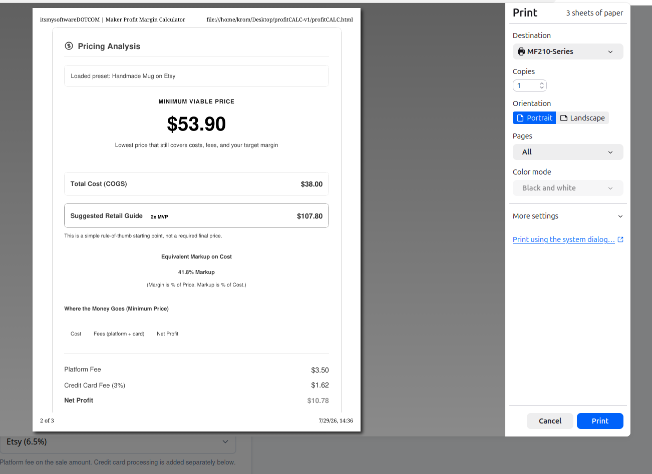 Profit Calculation Tool 0